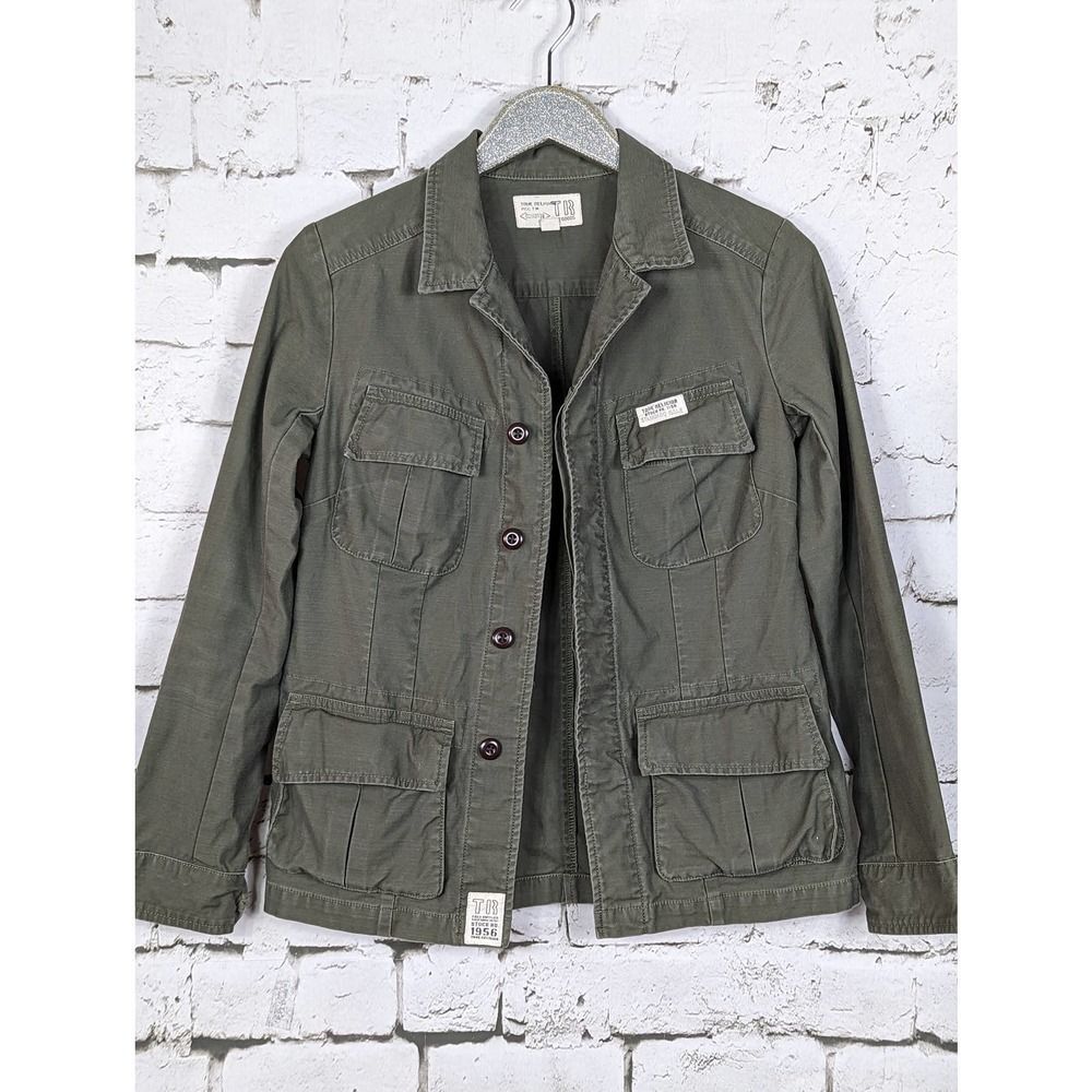 TRUE RELIGION Military Jacket Army Green Urban Cotton Oversized Gorpcore Size XS